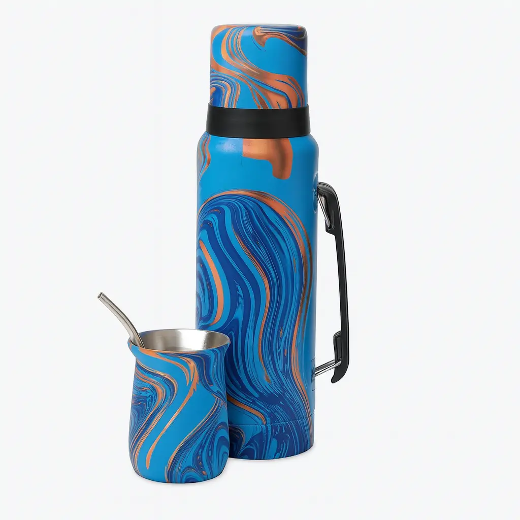 Set termo y mate camuflado de acero (1,2 L) | Termuco (Celeste)