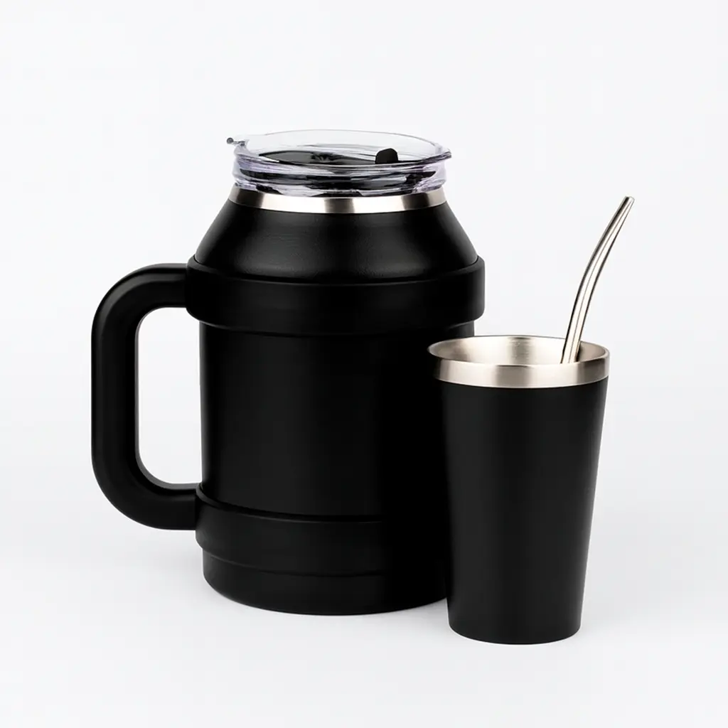 Set garrafa térmica 1,1 L con vaso | Termuco (Negro)