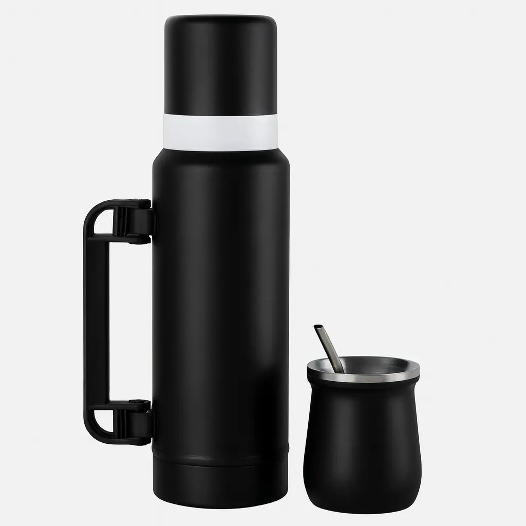 Set termo y mate clásico de acero (1,2 L) | Termuco (Negro)